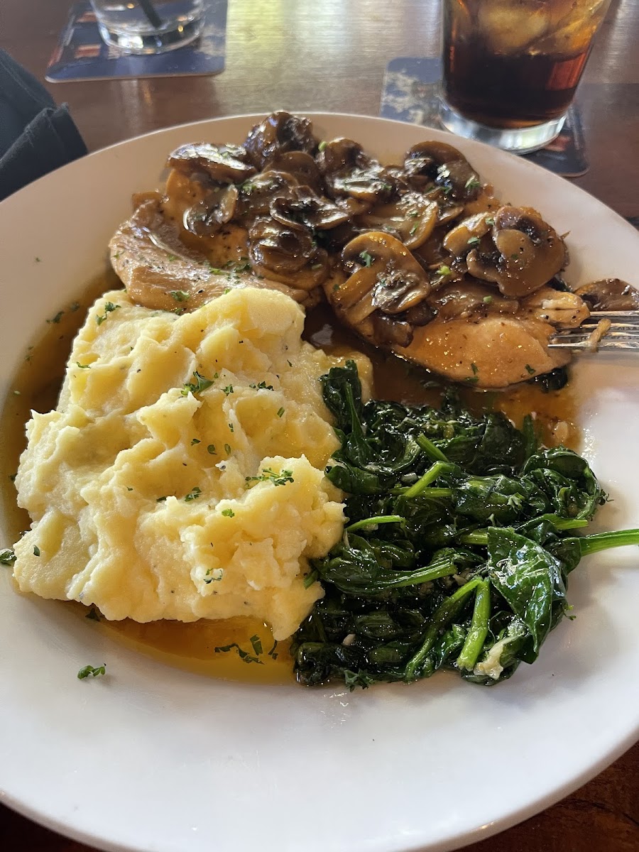 GF chicken marsala w mashed potatoes instead of pasta. Yes, really good!