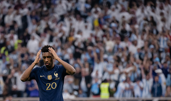 France midfielder Kingsley Coman dejected after missing a penalty during the Fifa World Cup Qatar 2022 final match against Argentina in Lusail City.