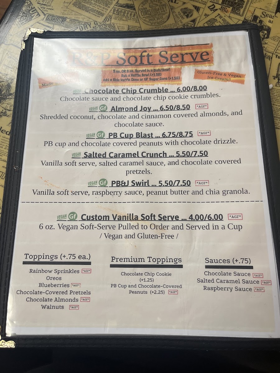 Root and Press gluten-free menu