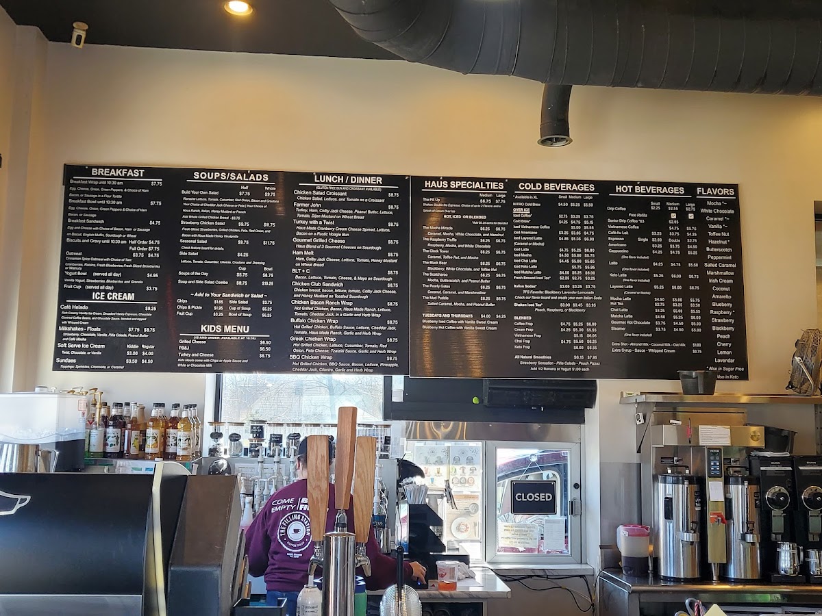 The Filling Station Coffee Haus gluten-free menu