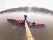 Davey du Plessis in his foldable kayak during his epic Amazon River adventure from source to sea. He is recovering in a Peru hospital after being shot while kayaking down the river Picture: Davey du Plessis