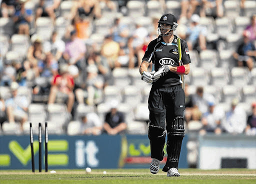 Kevin Pietersen, playing for Surrey, walks off after being dismissed first ball during a match against Hampshire on Sunday