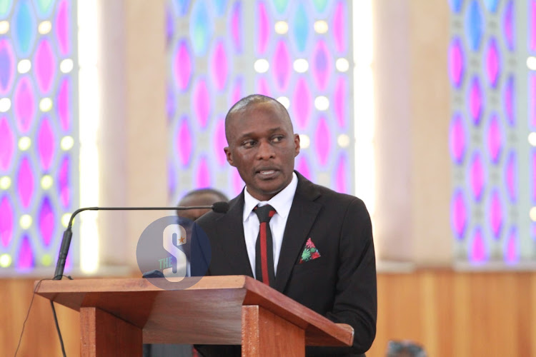 NTV Duncan Khaemba speaking during the requim mass of the late Rita Tinina at Holy Family Basillica, Nairobi on March 25,2024