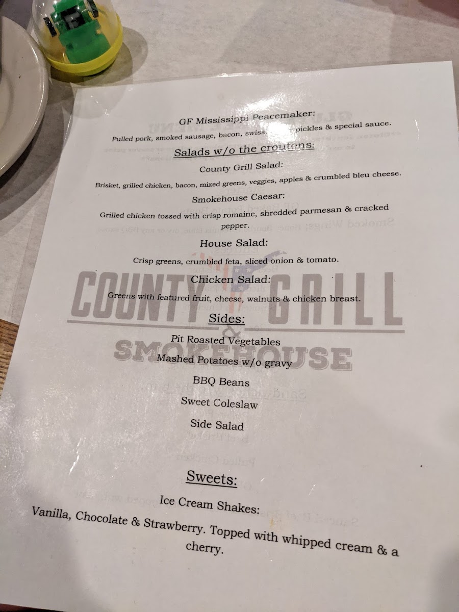 County Grill & Smokehouse gluten-free menu