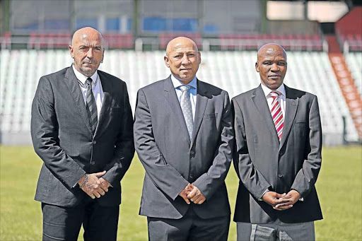 Safa Buffalo City vice- president Abel Iglesias, president Prince Sibam and vice-president Nkululeko Sitywantsi Picture: STEPHANIE LLOYD