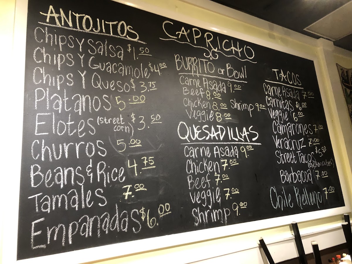 Capricho gluten-free menu