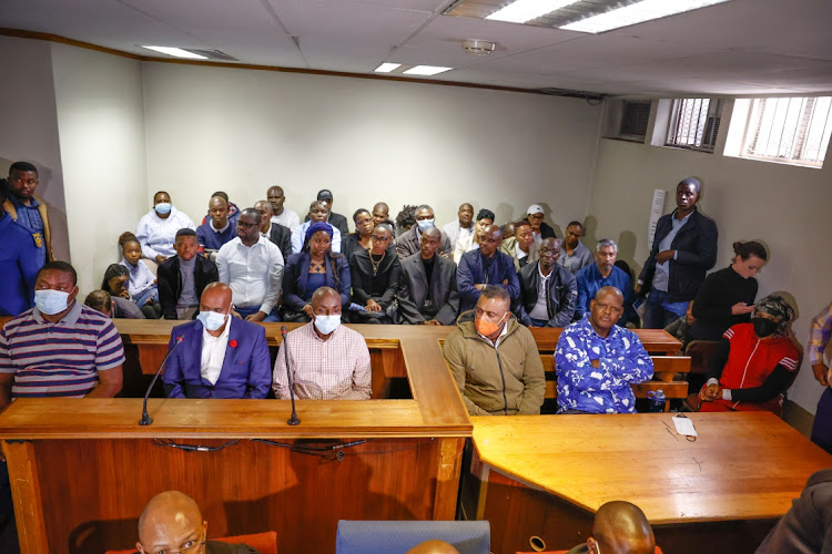 Godfrey Mahwayi, Inbanathan Kistiah, Maanda Obert Nemutanzhela, Avendra Naidoo, former acting police commissioner Khomotso Phahlane and Mankosana Makhele appear at the commercial crimes court in Pretoria on charges of fraud, forgery and corruption. File picture.