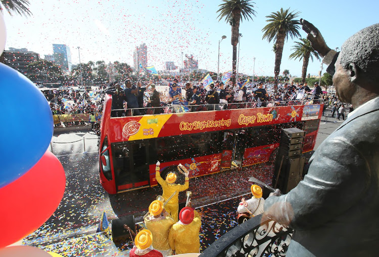 Stormers victory parade outside the City hall before they depart through the streets of Cape Town towards Cape Town stadium.