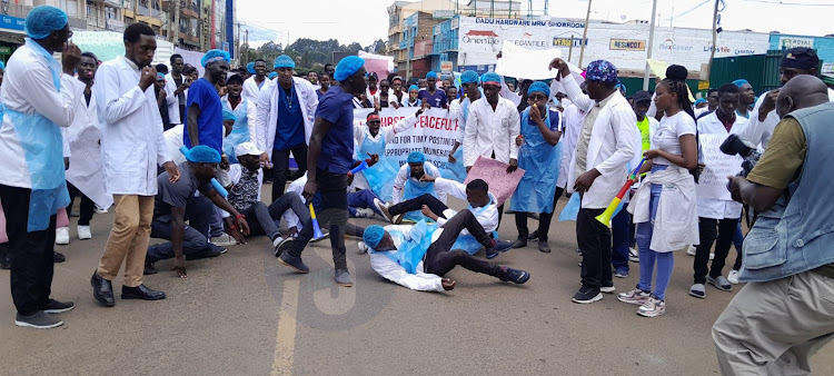 Striking doctors on the streets of Eldoret on April 15, 2024
