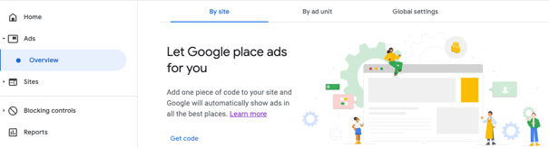 AdSense 中的廣告總覽頁面範例。