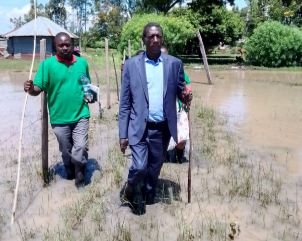 Kenya National Union of Teachers Secretary General Collins Oyuu during the assessment tour of schools in Nyando subcounty, Kisumu county on the affected schools on Thursday.