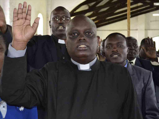 New andthe first Bishop o Kapsabet the Rev. Paul Korir soon after his election on Saturday May 7th 20116. PHOTO BY BARRY SALIL