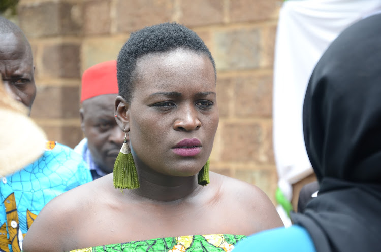 Ukweli Party Kibra candidate Editar Ochieng during the presentation of her papers for clearance at the IEBC offices,Dagoretti North.