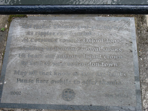 This plaque was installed in 2002 in the ground beside the river, at a point passed by the Thames Path. The poem is by Ian Miles. It was difficult to get a readable photo: I hope that a future...