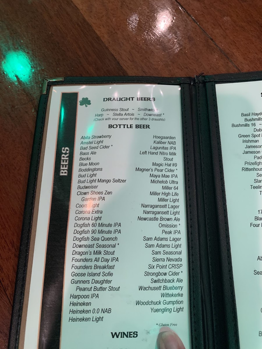 Mcbride's Pub gluten-free menu