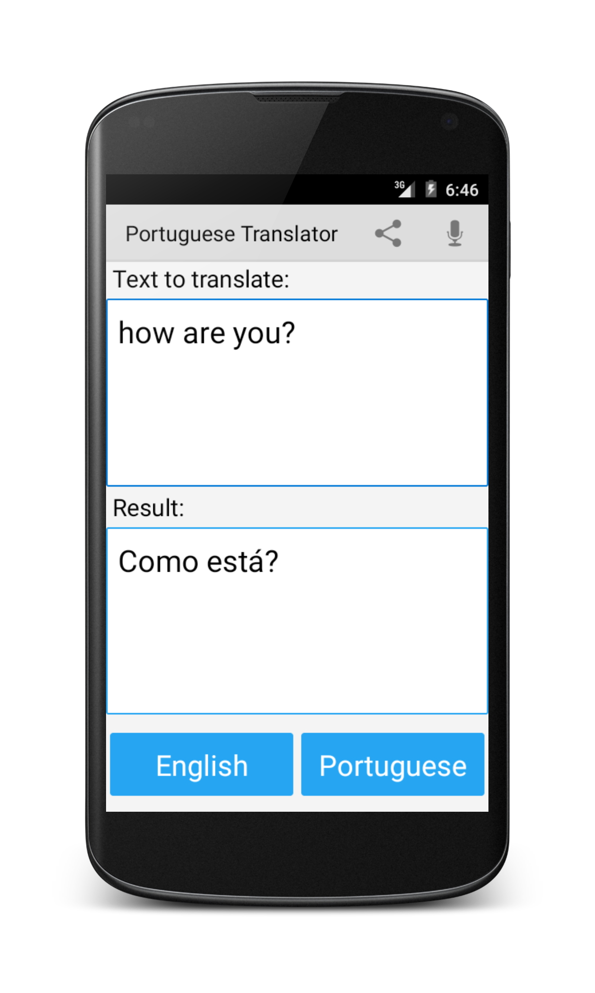 Android application Portuguese English Translator screenshort