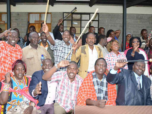 Members of the Maasai community and leaders from Nakuru County in a show of solidarity for the upcoming 260mw geothermal project in Olkaria Naivasha on February 3,2017./GEORGE MURAGE