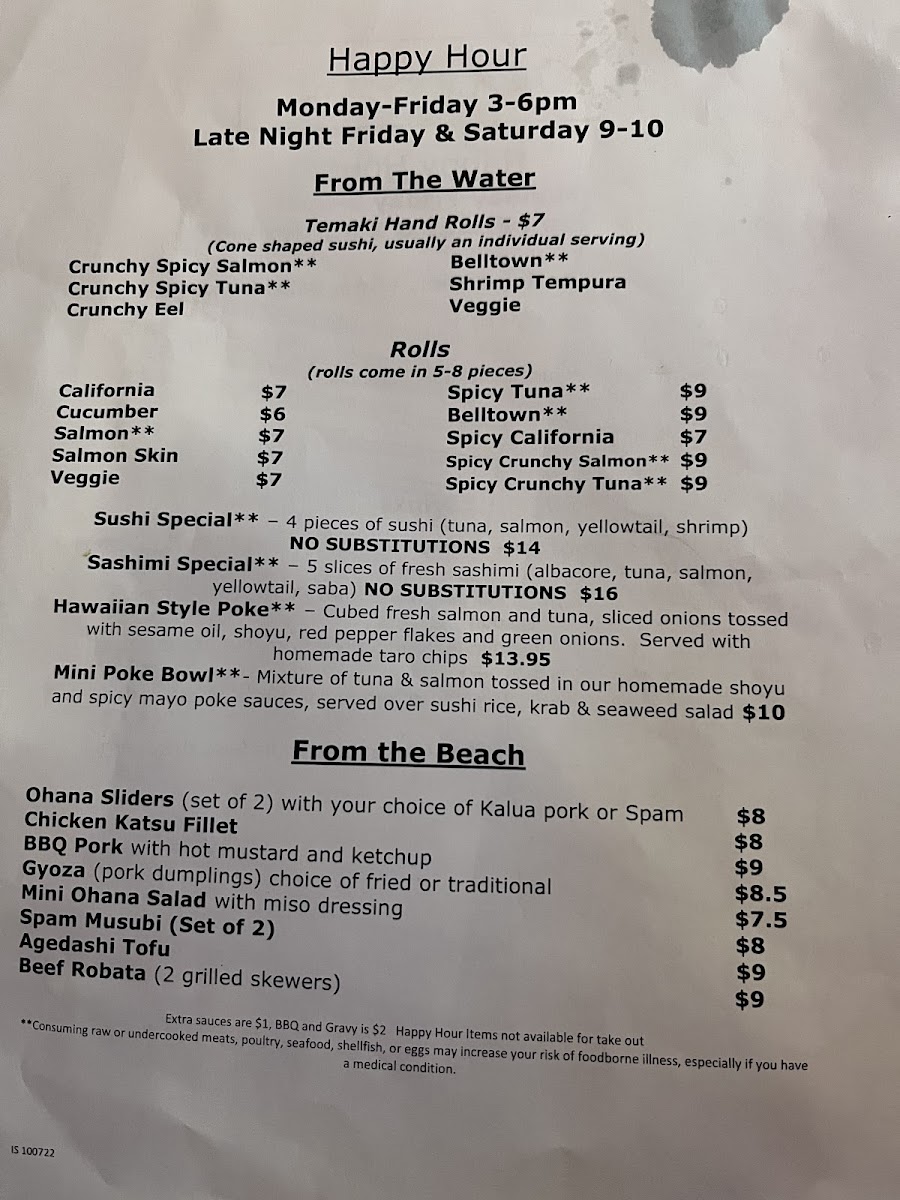 Ohana Eastside gluten-free menu