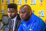 Coach Pitso Mosimane of Mamelodi Sundowns during the Mamelodi Sundowns press conference at PSL Offices on August 30, 2018 in Johannesburg, South Africa.