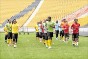 NOT AT FULL STRENGTH: Bafana Bafana players during the South Africa team training at Soccer City on Tuesday in Soweto. PHOTO: GALLO IMAGES