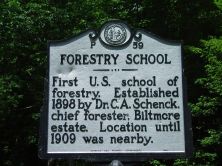 First U.S. school of forestry. Established 1898 by Dr. C. A. Schenck, chief forester, Biltmore estate. Location until 1909 was nearby.Plaque via North Carolina Highway Historical Marker Program,...