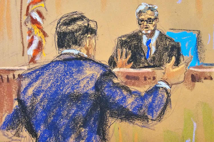 Former US President Donald Trump's defence attorney Todd Blanche speaks before judge Juan Merchan in court in New York, the US, in this sketch, April 23 2024. Picture: Jane Rosenberg/Reuters