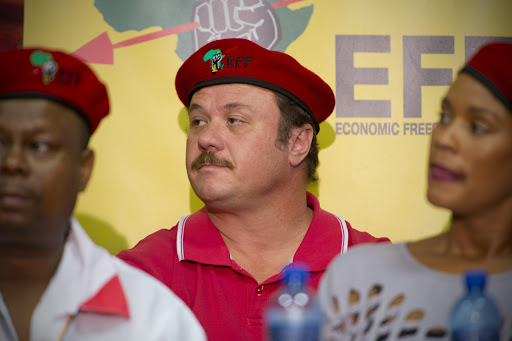 New member to the party, Wiekus Kotze, during an EFF Press Conference on January 9, 2014, in Johannesburg, South Africa. The Economic Freedom Fighters spoke about their mission to win the 2014 National Elections despite their new-comer status.