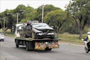 WRECKAGE: The car driven by Deputy Minister of Health Molefi Sefularo. Pic. Peggy Nkomo. 05/04/2010. © Sowetan.