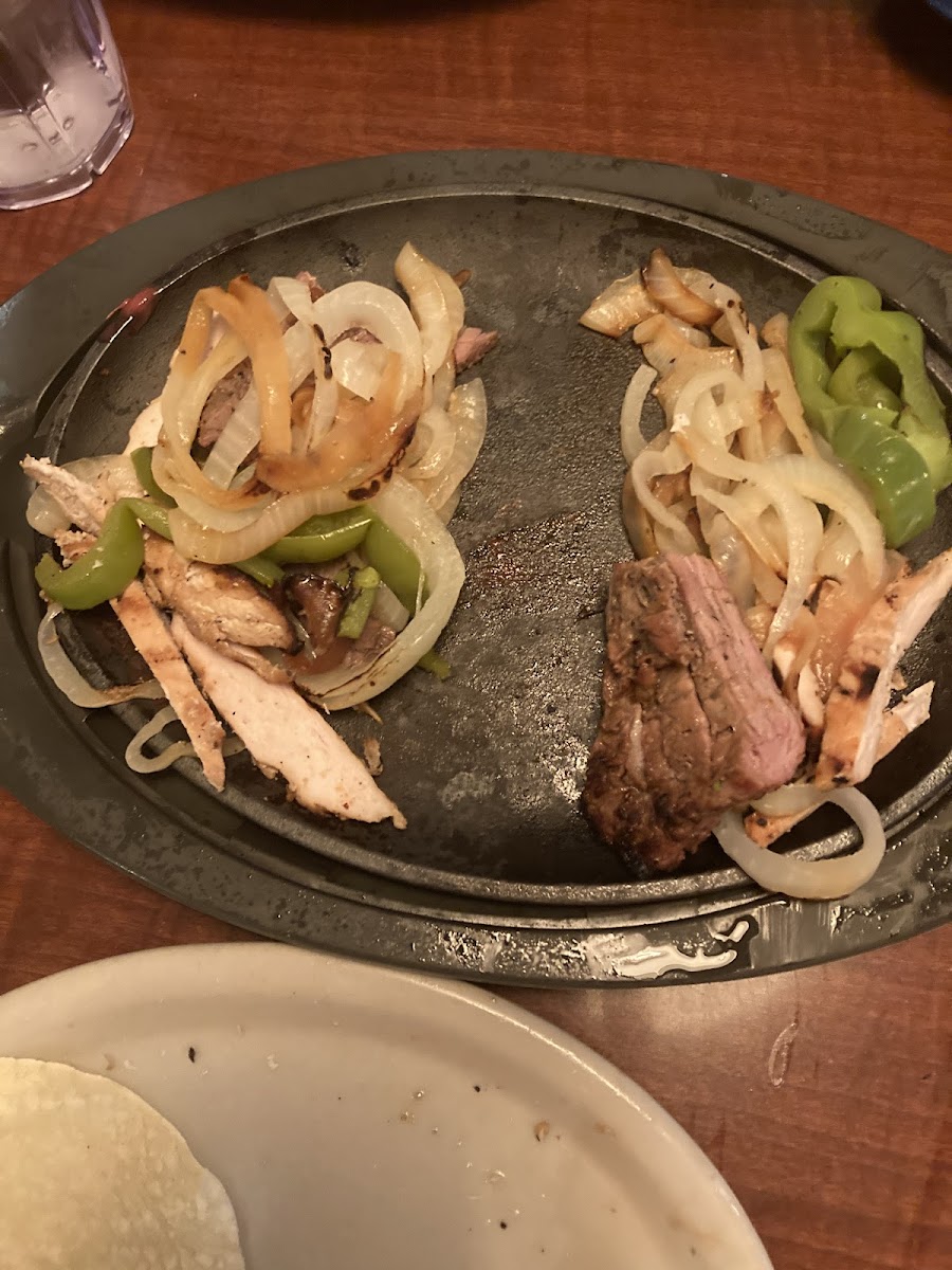 Chicken and steak fajitas