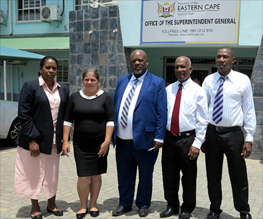 EXPERT HELP: Specialists from Cuba have arrived in the Eastern Cape, bringing new hope of improvements in the province’s matric results. Above, education SG Themba Kojana is flanked by Amada Delgado Camino and Katia Lastre Rodriguez on the left and Rey Hechavarria Betancourt and Jorge Luis Bonne Fonseea on the rightPicture: ARETHA LINDEN