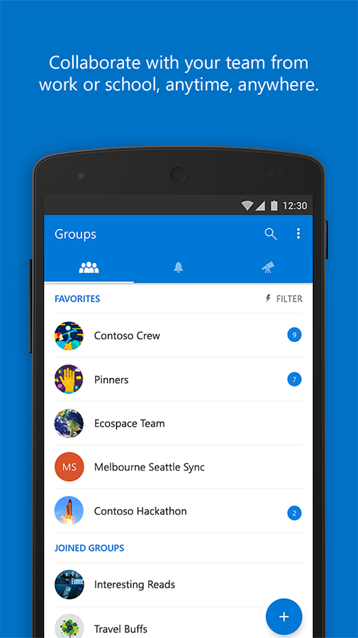 Android application Outlook Groups screenshort