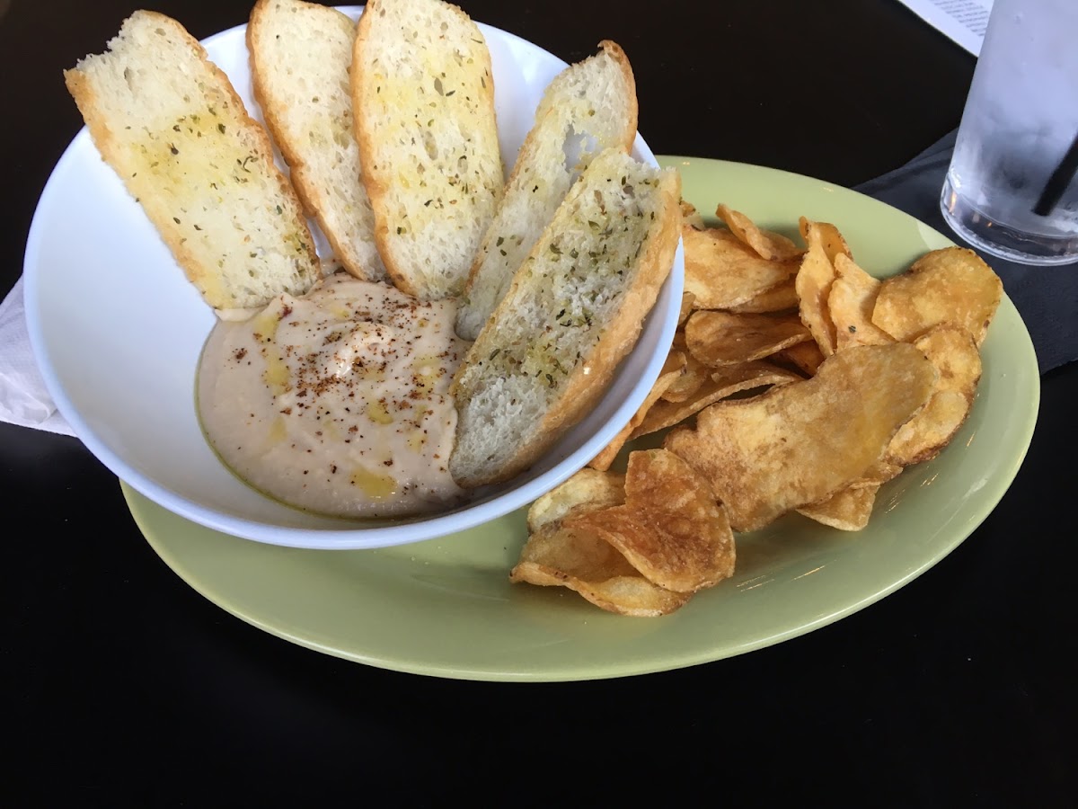 Hummus with chips and toast. Best part of my meal there!!