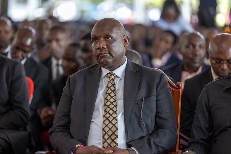 Former Narok County Governor Samuel Tunai during the funeral service of Mama Annah Tikui Noolparakuo Tunai in Narok on March 18, 2024