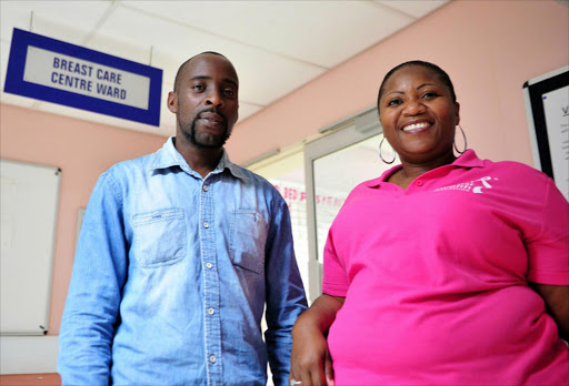 Thamsanqa Mabuza and Boitumelo Masilo breast cancer survivor at Helen Joseph Hospital in Johannesburg. Pic Veli Nhlapo