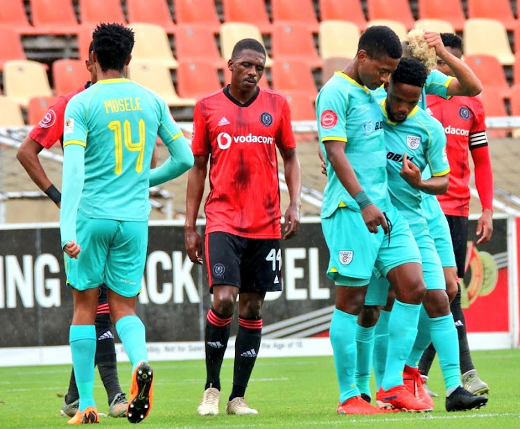 Baroka FC players celebrates a goal against Orlando Pirates during the Absa Premiership match between Baroka FC and Orlando Pirates at Peter Mokaba Stadium on December 07, 2019 in Polokwane