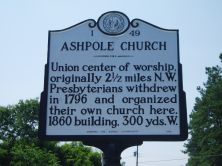 Union center of worship, originally 2 1/2 miles N.W. Presbyterians withdrew in 1796 and organized their own church here. 1860 building, 300 yds. W.Plaque via North Carolina Highway Historical...
