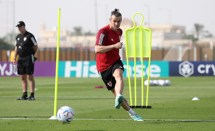 Gareth Bale of Wales shoots during the their match-day minus-1 training session in Doha, Qatar on November 20, 2022.