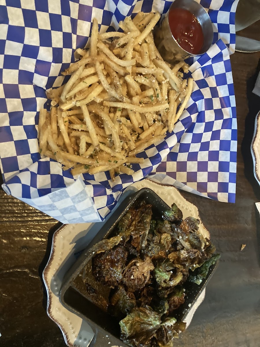 Truffle fries and garlic parm brussel sprouts from GF fryer