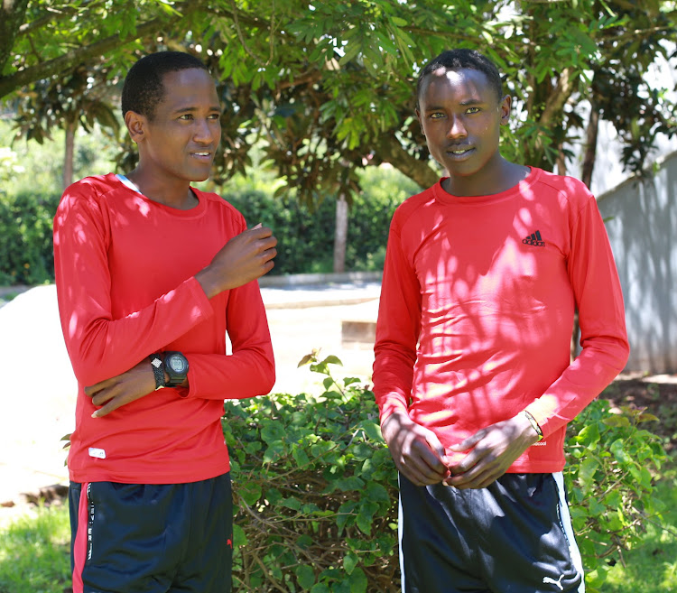 Kevin Kiprop (R) with Nelson Simiren at the Team Kenya training camp in Ngong