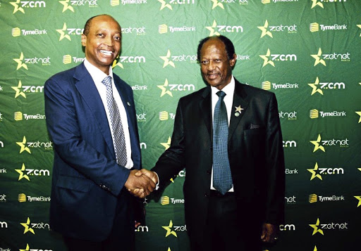 Mining magnate Patrice Motsepe and Zion Christian Church head Bishop Barnabas Lekganyane at the launch of TymeBank deal. /SUPPLIED