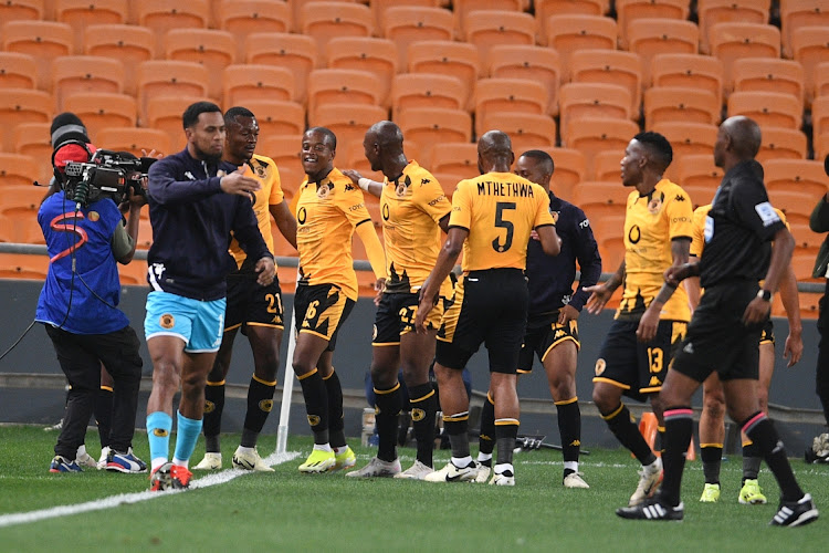 Wandile Duba of Kaizer Chiefs celebrates his goal with teammates in their DStv Premiership match against Lamontville Golden Arrows at FNB Stadium on Tuesday night.