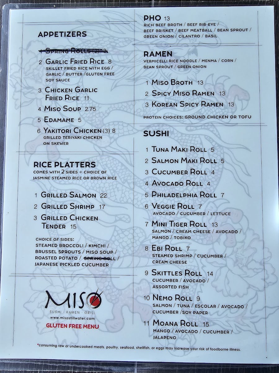 Miso Sushi, Ramen, Grill gluten-free menu