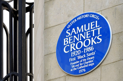 A new blue plaque at St Annes Cathedral commemorating Dean Crooks Link. See also J3773 : The "Dean Crooks Fold", Belfast. © Copyright Albert Bridge and licensed for reuse under this Creative...