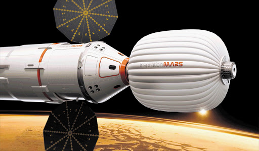 An artist's rendition of the possible capsule that could carry two people to Mars and back. The journey would take 501 days - provided the couple come back