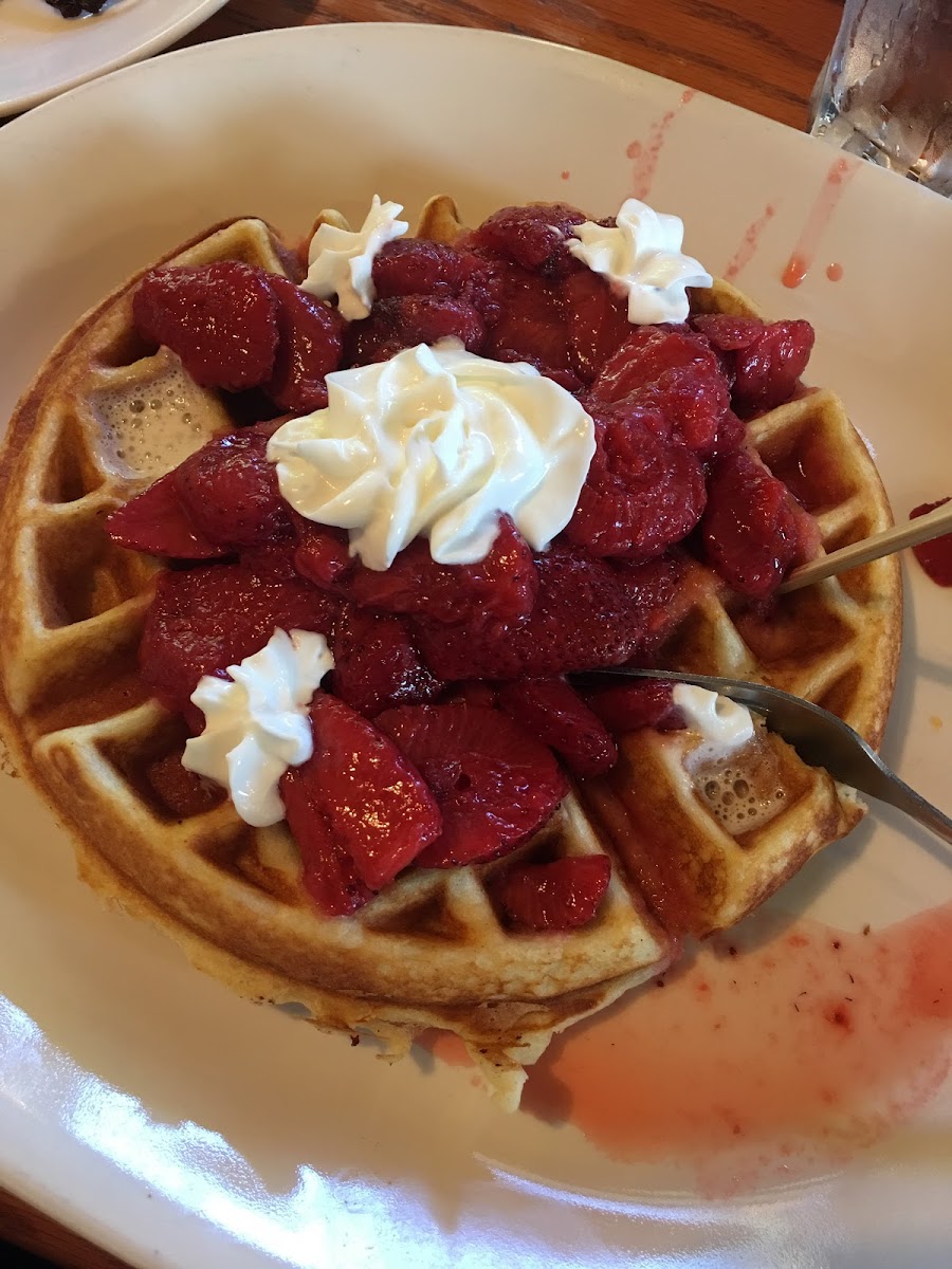 Delicious gf waffle with wonderful strawberries- super pleased with my meal.