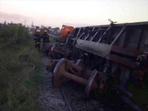 A screen grab of the train that derailed and fell into the ocean in Changamwe, Mombasa County, May 19, 2018.