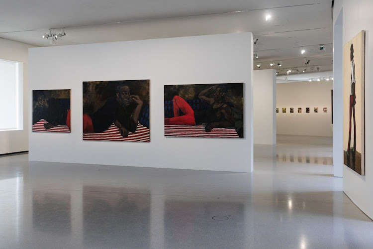 Artwork "Vigil for a horseman" (2017) by Lynette Yiadom-Boakye at the "Ouverture" exhibition, on the second floor of the Boerse De Commerce in Paris, France, on Friday, May 14, 2021.