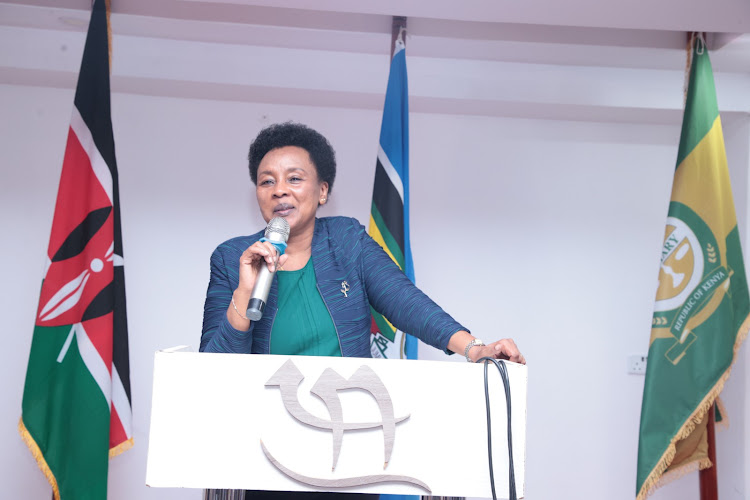 Deputy Chief Justice Philomena Mwilu speaking at the end of the Heads of Station Forum in Kisii County on May 9, 2024.