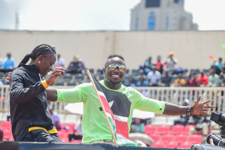 Ferdinand Omanyala during the Absa Kip Keino Classic sponsored by Absa Bank, at the Nyayo National Stadium on April 20, 2024.