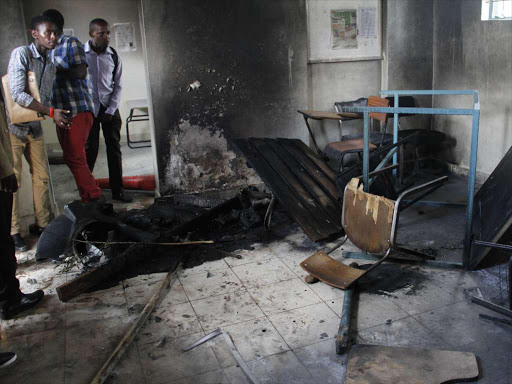 UON students inside SONU office which was torched by a group of students protesting the reelection of Babu Owino as the new chairman on April 5. The University Senate has proposed tough laws tocurb such occurencesPhoto/Monicah Mwangi